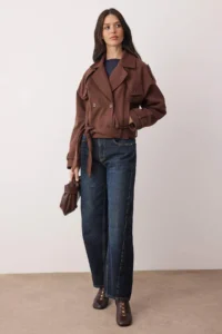 TRENDYOLMİLLA Dark Brown Soft textured Seasonal Short Oversized Bowl Jacket Overcoat - Image 2