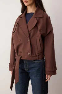 TRENDYOLMİLLA Dark Brown Soft textured Seasonal Short Oversized Bowl Jacket Overcoat - Image 3
