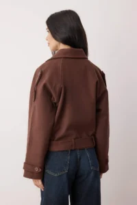 TRENDYOLMİLLA Dark Brown Soft textured Seasonal Short Oversized Bowl Jacket Overcoat - Image 4