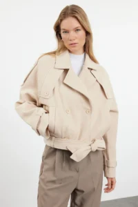 TRENDYOLMİLLA Mink Soft textured Seasonal Short Oversized Bowl Jacket Overcoat - Image 2