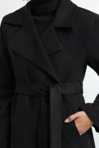 TRENDYOLMİLLA Black Belted Regular Woolly Maxi Top Coat Formed Lined Overcoat - Image 5