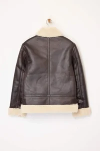TRENDYOLMİLLA Dark Brown Regular Pattern Plush Faux Leather Biker Jacket Coat with Belt Detail on Collar - Image 10