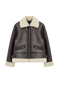 TRENDYOLMİLLA Dark Brown Regular Pattern Plush Faux Leather Biker Jacket Coat with Belt Detail on Collar - Image 6