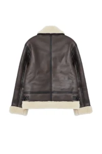 TRENDYOLMİLLA Dark Brown Regular Pattern Plush Faux Leather Biker Jacket Coat with Belt Detail on Collar - Image 7