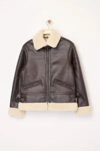 TRENDYOLMİLLA Dark Brown Regular Pattern Plush Faux Leather Biker Jacket Coat with Belt Detail on Collar - Image 8