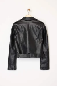 TRENDYOLMİLLA Black Regular Pattern Faux Leather Biker Thin Jacket Coat - Image 10