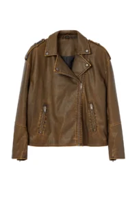 TRENDYOLMİLLA Brown Oversized Pattern Washing Effect Faux Leather Biker Thin Jacket Coat - Image 11
