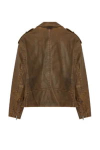 TRENDYOLMİLLA Brown Oversized Pattern Washing Effect Faux Leather Biker Thin Jacket Coat - Image 12