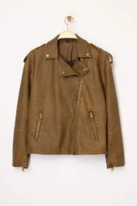 TRENDYOLMİLLA Brown Oversized Pattern Washing Effect Faux Leather Biker Thin Jacket Coat - Image 13