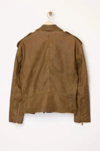 TRENDYOLMİLLA Brown Oversized Pattern Washing Effect Faux Leather Biker Thin Jacket Coat - Image 15