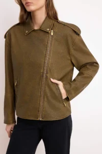 TRENDYOLMİLLA Brown Oversized Pattern Washing Effect Faux Leather Biker Thin Jacket Coat - Image 4