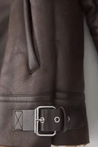 TRENDYOLMİLLA Dark Brown Regular Pattern Collar Belt Detailed Plush Suede Biker Jacket Coat - Image 10