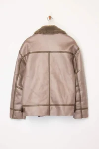 TRENDYOLMİLLA Mink Regular Pattern Collar Belt Detailed Plush Suede Biker Jacket Coat - Image 10