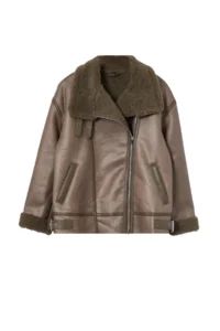 TRENDYOLMİLLA Mink Regular Pattern Collar Belt Detailed Plush Suede Biker Jacket Coat - Image 6