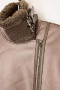 TRENDYOLMİLLA Mink Regular Pattern Collar Belt Detailed Plush Suede Biker Jacket Coat - Image 9