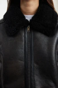 TRENDYOLMİLLA Brown Oversized Pattern Plush Detailed Biker Jacket Coat - Image 6