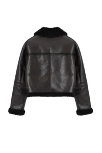 TRENDYOLMİLLA Brown Oversized Pattern Plush Detailed Biker Jacket Coat - Image 9