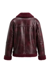 TRENDYOLMİLLA Burgundy Oversized Pattern Plush Detailed Biker Jacket Coat - Image 3