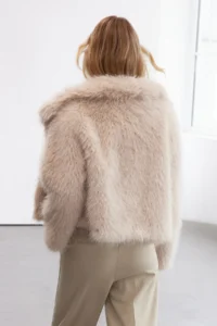 TRENDYOLMİLLA Beige Oversized Pattern Fur Coat - Image 4