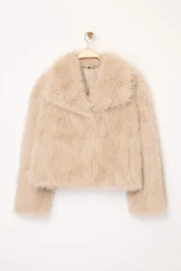 TRENDYOLMİLLA Beige Oversized Pattern Fur Coat - Image 5