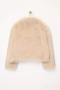 TRENDYOLMİLLA Beige Oversized Pattern Fur Coat - Image 8
