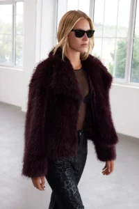 TRENDYOLMİLLA Burgundy Oversized Pattern Fur Coat - Image 2