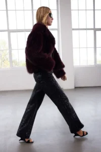 TRENDYOLMİLLA Burgundy Oversized Pattern Fur Coat - Image 5