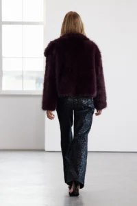 TRENDYOLMİLLA Burgundy Oversized Pattern Fur Coat - Image 6