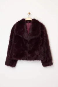 TRENDYOLMİLLA Burgundy Oversized Pattern Fur Coat - Image 7