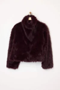 TRENDYOLMİLLA Burgundy Oversized Pattern Fur Coat - Image 9