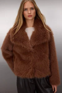 TRENDYOLMİLLA Light Brown Oversized Pattern Fur Coat