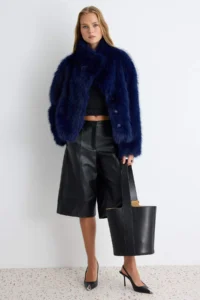 TRENDYOLMİLLA NAVY BLUE Oversized Pattern Fur Coat - Image 2