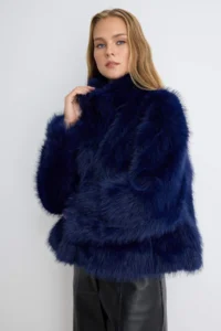 TRENDYOLMİLLA NAVY BLUE Oversized Pattern Fur Coat - Image 3