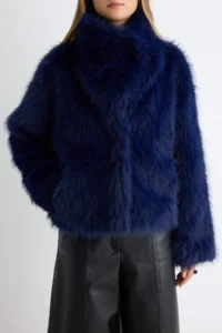 TRENDYOLMİLLA NAVY BLUE Oversized Pattern Fur Coat - Image 4