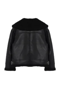 TRENDYOLMİLLA Black Oversized Pattern Plush Detailed Faux Leather Biker Jacket Coat - Image 7