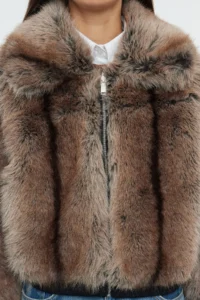 TRENDYOLMİLLA Brown Oversized Pattern Tyre Detailed Bomber Jacket Fur Coat - Image 3