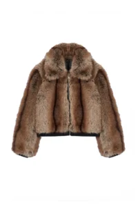 TRENDYOLMİLLA Brown Oversized Pattern Tyre Detailed Bomber Jacket Fur Coat - Image 6