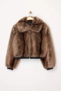 TRENDYOLMİLLA Brown Oversized Pattern Tyre Detailed Bomber Jacket Fur Coat - Image 8