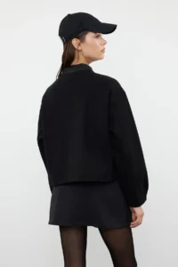 TRENDYOLMİLLA Black Oversized Bowl Bomber Jacket Jacket Coat - Image 5