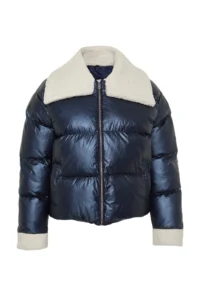 TRENDYOLMİLLA NAVY BLUE Collar Plush and Belt Detailed Shiny Water Repellent Puffer Jacket Coat - Image 6