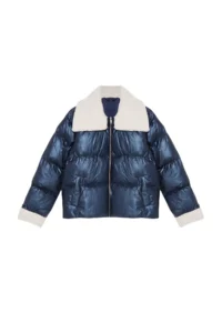 TRENDYOLMİLLA NAVY BLUE Collar Plush and Belt Detailed Shiny Water Repellent Puffer Jacket Coat - Image 8