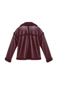 TRENDYOLMİLLA Burgundy Plush Detailed Faux Leather Biker Jacket Coat - Image 17