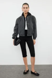 TRENDYOLMİLLA Anthracite Bowl Bomber Jacket Jacket Coat - Image 2