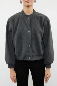TRENDYOLMİLLA Anthracite Bowl Bomber Jacket Jacket Coat - Image 3
