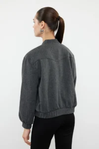 TRENDYOLMİLLA Anthracite Bowl Bomber Jacket Jacket Coat - Image 4