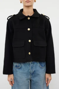 TRENDYOLMİLLA Black Regular Gold Button Detailed Thin Jacket Coat - Image 3