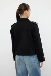 TRENDYOLMİLLA Black Regular Gold Button Detailed Thin Jacket Coat - Image 5