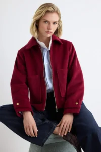 TRENDYOLMİLLA Burgundy Regular Pattern Bowl Thin Jacket Coat - Image 2