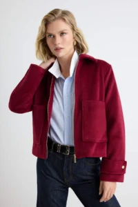 TRENDYOLMİLLA Burgundy Regular Pattern Bowl Thin Jacket Coat - Image 3