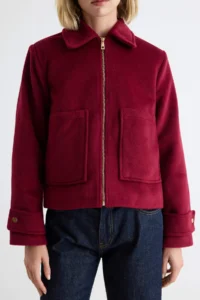 TRENDYOLMİLLA Burgundy Regular Pattern Bowl Thin Jacket Coat - Image 4